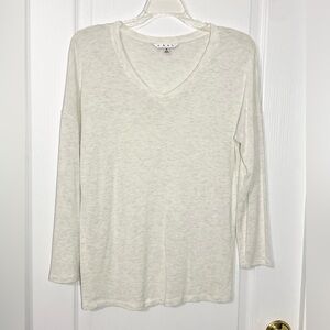 CAbi V Neck Long Sleeve Viscose Knit Top Ivory Gray Small